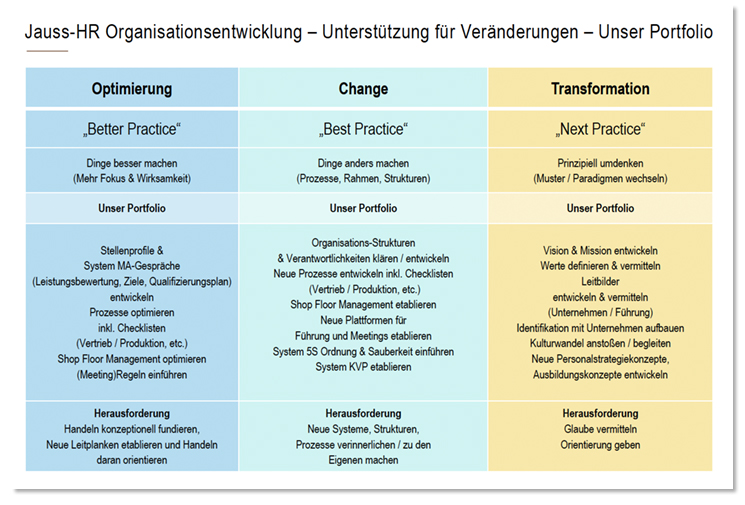 Organisationsentwicklung – Unterstützung für Veränderungen – Unser Portfolio 